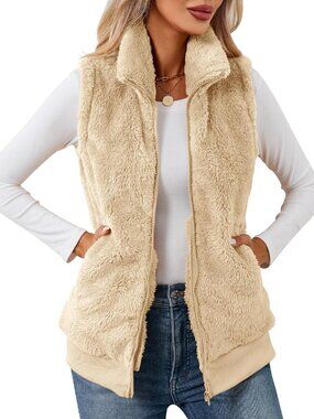Womens Fuzzy Fleece Vest Warm Sleeveless Sherpa Jacket Fall Winter